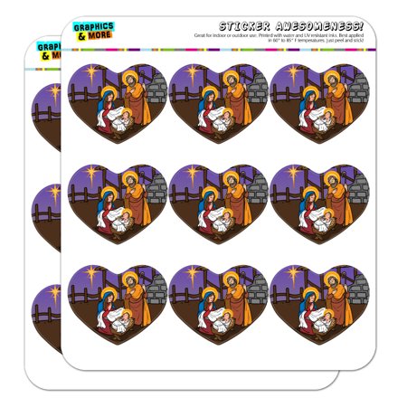 Nativity Scene Baby Jesus Mary Joseph Christmas Christian Bible Heart Shaped Planner Calendar Scrapbook Craft Stickers