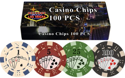 DA VINCI Set of 100 11.5 Gram Dice Stripe Straight Flush Poker Chips in Las Vegas Gift Box