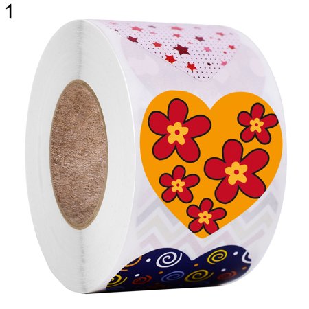 HEVIRGO 500Pcs/Roll Heart-shaped Labels Sticker Candy Gift Box Wedding Valentines Decals Multi-color Coated Paper