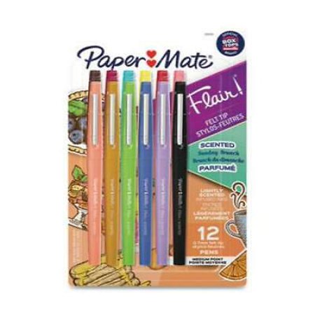 Paper Mate Flair Scented Felt Tip Porous Point Pen  Stick  Medium 0.7 Mm  Assorted Ink and Barrel Colors  12/Pack (2125359)