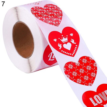 HEVIRGO 500Pcs/Roll Heart-shaped Labels Sticker Candy Gift Box Wedding Valentines Decals Blue Coated Paper