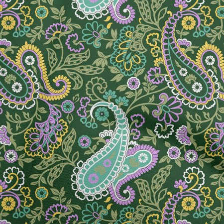 OneOone Viscose Chiffon Green Fabric Paisleys Fabric for Sewing Printed Craft Fabric by the Yard 42 Inch Wide-5954