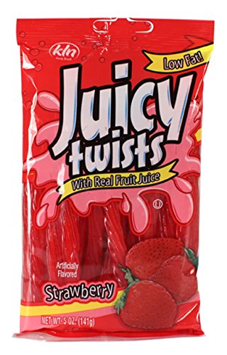 Kenny's Juicy Twists Strawberry Licorice with Real Fruit Juice (5 Oz Factory Sealed Retail Bag for Freshness and Safety)