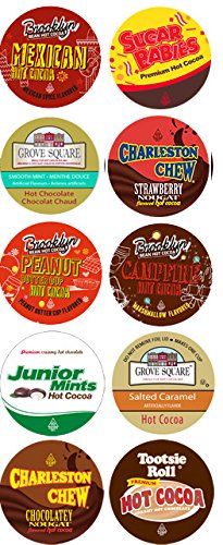 10 Cup Crazy CANDY Hot Cocoa Sampler! NEW! Candy Inspired Hot Chocolate Single Serve Cups! Tootsie Roll Cocoa, Junior Mint Cocoa, Peanut Butter Cup Co