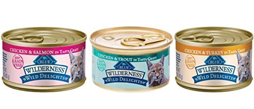 Blue Buffalo Wilderness Wild Delights Grain Free Natural Food for Cats 3 Flavor Variety 6 Can Bundle: (2) Wild Delights Chicken & Turkey in Tasty