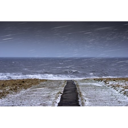 Stormy Snowfall Along the River Tyne with a Path Leading to the Water S Edge and Snow on the Grass; South Shields  Tyne and Wear  England Poster Print
