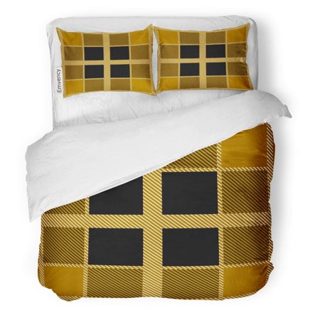 FMSHPON 3 Piece Bedding Set Yellow Abstract Classical Checkers and Stripes English French Motifs Pattern Autumn Palette for Plaids Mustard Colors Acce