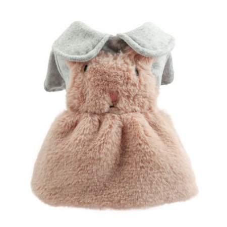 Sonbest Elegant Pink Winter Dog Dress Faux Plush Pet Dog Clothes Winter Warm Small Dog Strap Dress Clothing Pet Coat Warm Skirt Outfits Khaki M