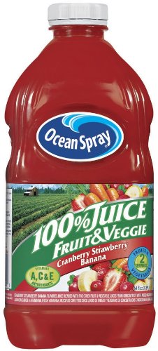 Ocean Spray 100% Fruit and Veggie Juice, Cranberry Strawberry Banana , No Sugar, 64-Ounce (Pack of 8)