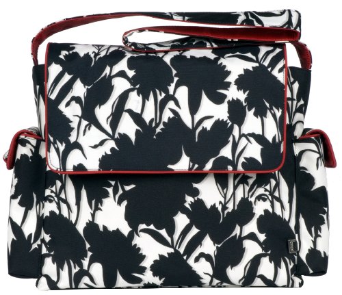 OiOi Floral Messenger Diaper Bag - Black/White - Style 5499