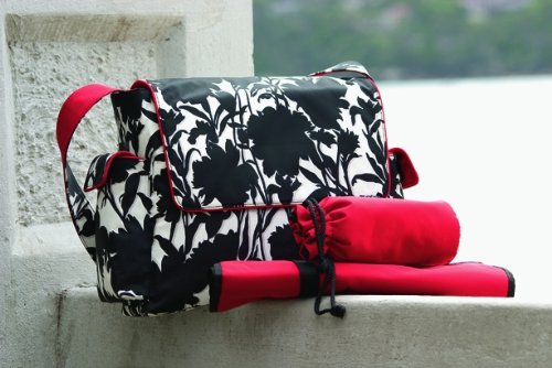 OiOi Floral Messenger Diaper Bag - Black/White - Style 5499 thumbnail