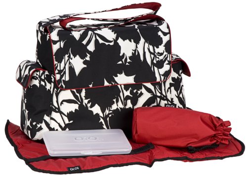 OiOi Floral Messenger Diaper Bag - Black/White - Style 5499 thumbnail