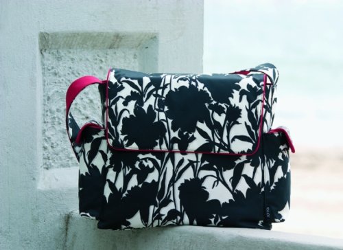 OiOi Floral Messenger Diaper Bag - Black/White - Style 5499 thumbnail