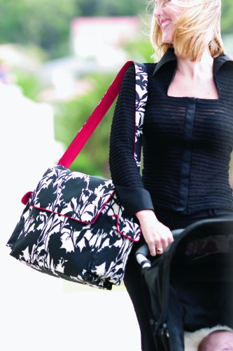 OiOi Floral Messenger Diaper Bag - Black/White - Style 5499 thumbnail