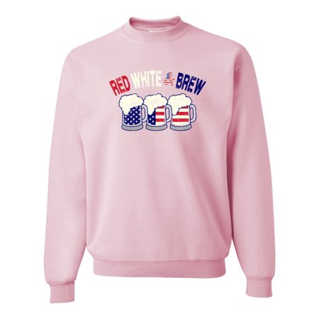 Wild Bobby  July 4th Beer Party Red White and Brew USA  Americana/American Pride  Unisex Crewneck Graphic Sweatshirt  Light Pink  XX-Large
