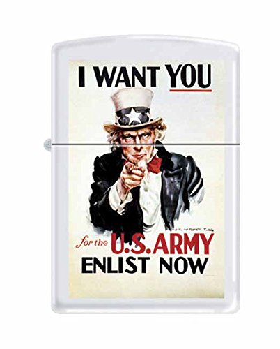 Zippo Lighter: Uncle Sam, U.S. Army - White Matte