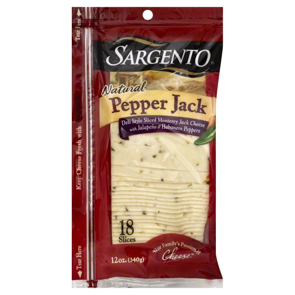 Pepper Jack Sliced Monterey Jack Natural Cheese with Jalapeno & Habanero Peppers, Pepper Jack