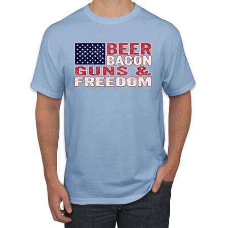 Wild Bobby Beer Bacon & Freedom Americana/American Pride Men Graphic Tee  Light Blue  4X-Large