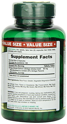 Nature's Bounty Ginkgo Biloba 60mg, 400 Capsules (2 X 200 Count Bottles) thumbnail
