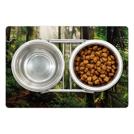 Puerto Rico Pet Mat for Food and Water  Jungle Path Through the El Yunque National Forest  Non-Slip Rubber Mat for Dogs and Cats  18  X 12   by Ambeso