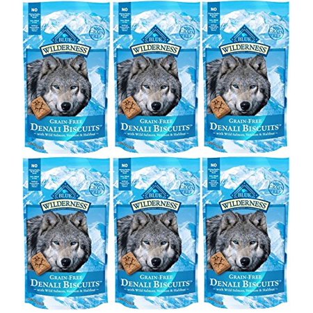 Blue Buffalo Wilderness Denali Biscuits Grain Free Dog Treats USA Made Salmon Venison Halibut (6 Bags)
