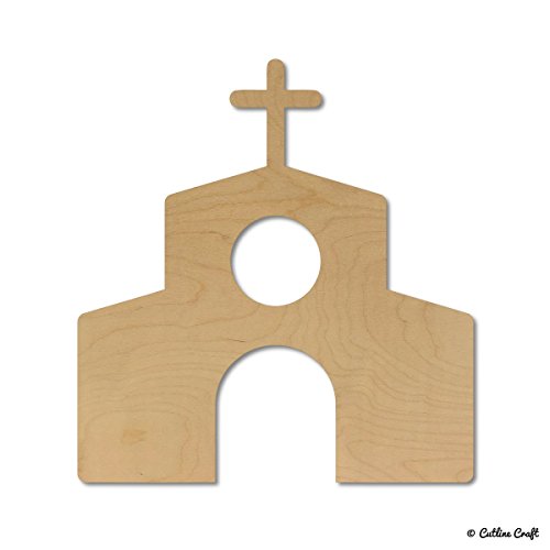 Church Building Christian Religious Creative, Wooden Shape Cutouts, Crafts Embellishment, Gift Tag or Wood Ornament Style 8367