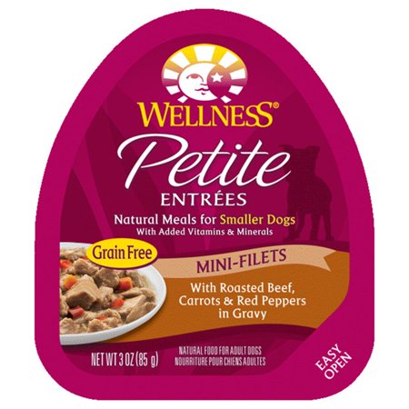 Wellness Petite Entrees Mini Fillets Grain Free Natural Wet Small Breed Dog Food  Roasted Beef  Carrots & Red Peppers  3-Ounce Cup (Pack of 24)