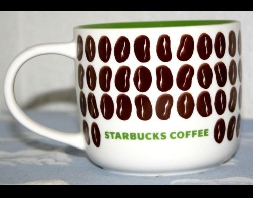 Starbucks New Bone China Purple & Green Coffee Bean Ceramic Mug 12 Oz 2009