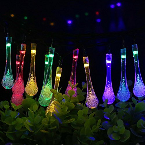 TOHUSE Outdoor Solar String Lights - Christmas Waterproof Water Drop Crystal Lighting Decorations for Garden, Path, Party, Tree Size 20ft 30LED Color