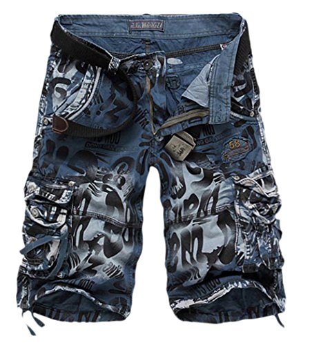 CATERTO Men's Retro Cargo Shorts(Blue,29) thumbnail