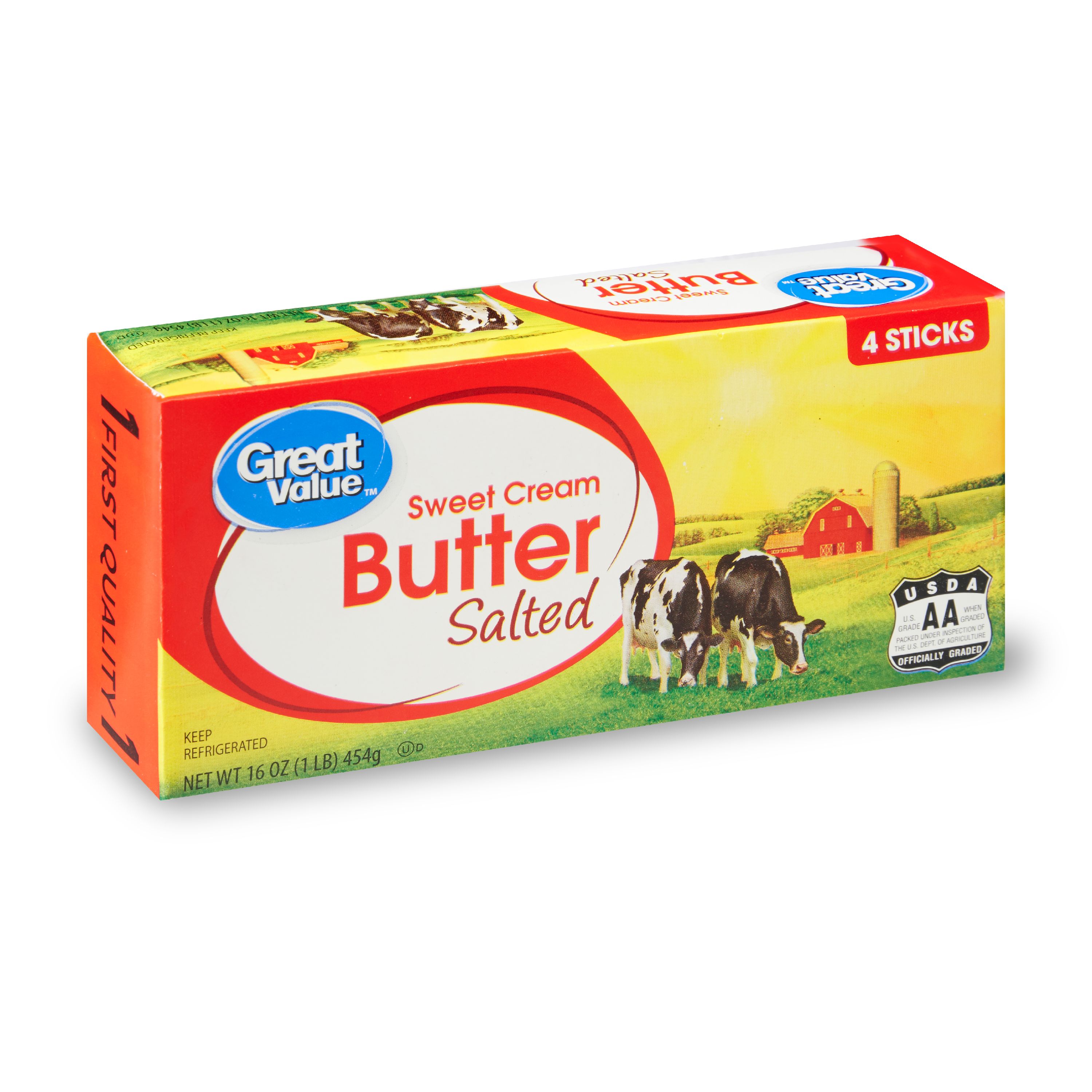 Great Value Sweet Cream Salted Butter Sticks, 4 Ct, 16 Oz Image