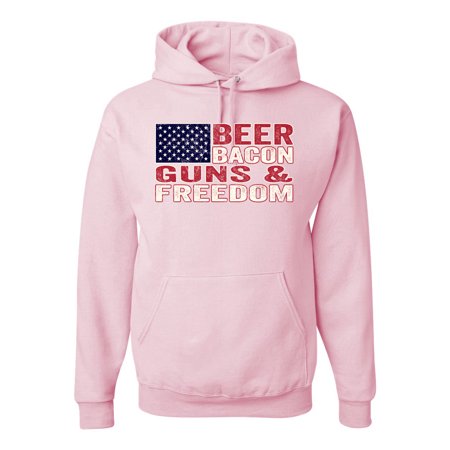 Wild Bobby Beer Bacon & Freedom Americana/American Pride Unisex Graphic Hoodie Sweatshirt  Light Pink  XX-Large