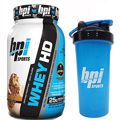 BPI Sports Whey-HD Ultra Premium Whey Protein Powder, 2 Pound, Peanut Butter Ice Cream Bar with BONUS BPI New Shaker Bottle
