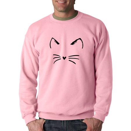 True Way 1128 - Crewneck Cat Whiskers Silhouette Heart Nose Sweatshirt 4XL Light Pink