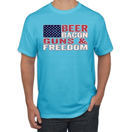 Wild Bobby Beer Bacon & Freedom Americana/American Pride Men Graphic Tee  Light Turquoise  5X-Large