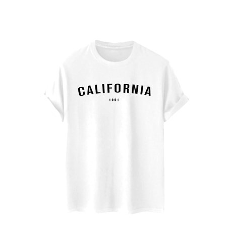 ZAFUL Men S or Junior Teenager Graphic Tee Shirt Leisure CALIFORNIA Printed Short Sleeves T-shirt White L