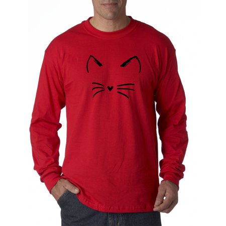 True Way 1128 - Unisex Long-Sleeve T-Shirt Cat Whiskers Silhouette Heart Nose Medium Red