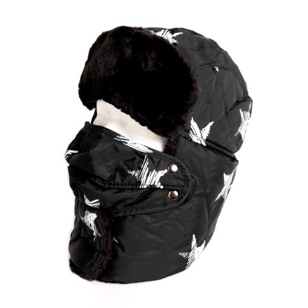 Sakkas Alex Unisex Ushanka Faux Fur Windproof Trapper Aviator Hat Removable Mask - 18220-black - One Size Regular