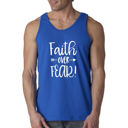 True Way 1253 - Men S Tank-Top Faith Over Fear Script XL Royal Blue
