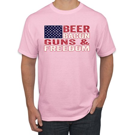 Wild Bobby Beer Bacon & Freedom Americana/American Pride Men Graphic Tee  Light Pink  XX-Large