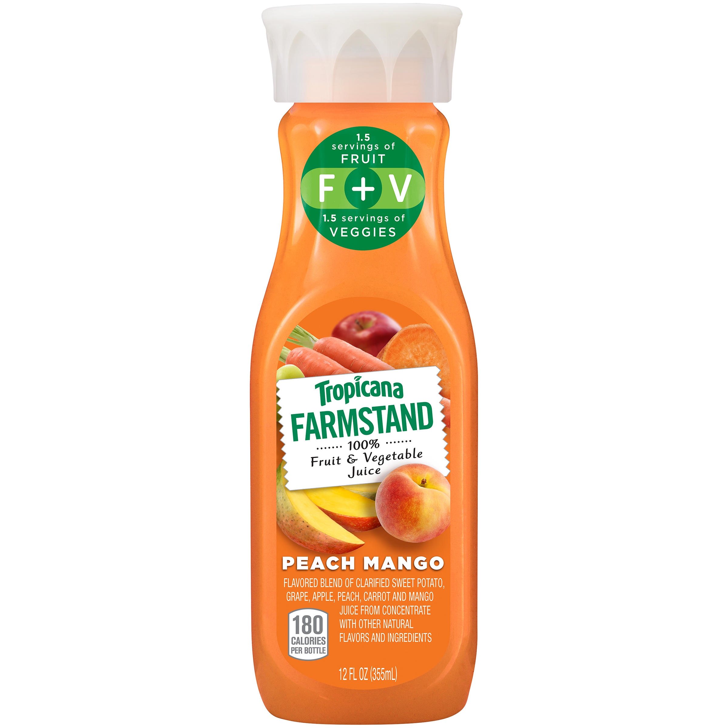 Tropicana Farmstand 100% Fruit & Vegetable Juice Peach Mango Flavor 12 Fluid Ounce Plastic Bottle
