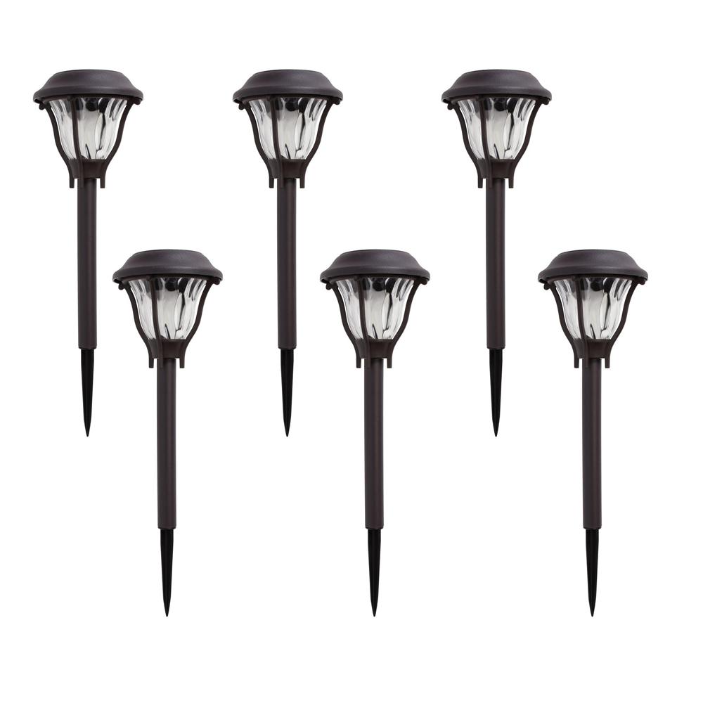 Solar Bronze Outdoor Integrated LED Landscape Path Light with Water Patterned Lens (6-Pack)
