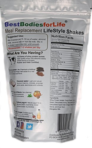 Best Bodies for Life - Meal Replacement Powder with a Shot of Apple Cider Vinegar - 15g Organic Grass Fed Whey Protein Lifestyle Shake - 15 Servings,