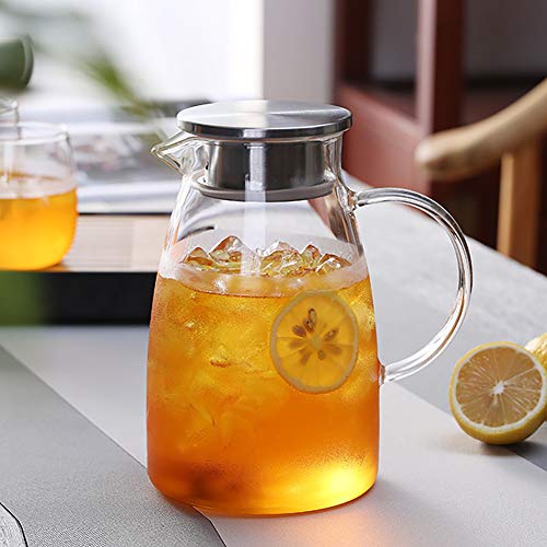 0.5 Gallon/68 Oz Glass Carafes Pitcher with Lid BPA-FREE Mix Drinks Water Jug for Hot/Cold Lemonade Juice Beverage Jar Ice Tea Kettle (68oz Stainless