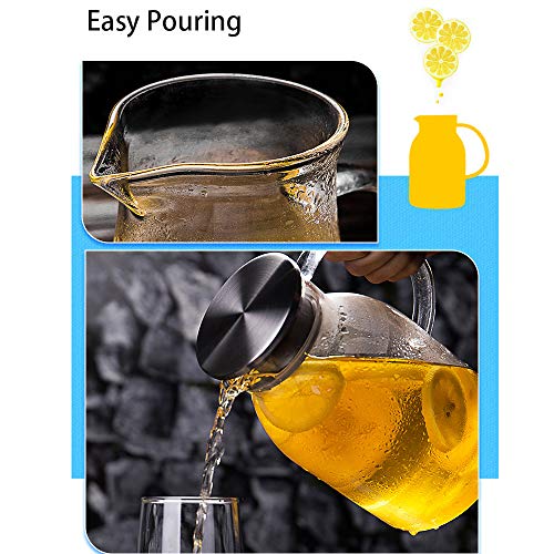 0.5 Gallon/68 Oz Glass Carafes Pitcher with Lid BPA-FREE Mix Drinks Water Jug for Hot/Cold Lemonade Juice Beverage Jar Ice Tea Kettle (68oz Stainless thumbnail