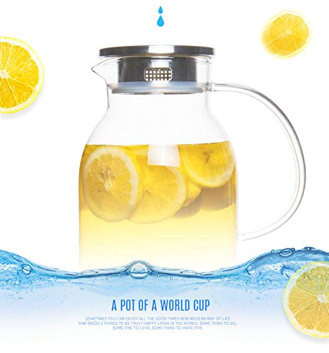 0.5 Gallon/68 Oz Glass Carafes Pitcher with Lid BPA-FREE Mix Drinks Water Jug for Hot/Cold Lemonade Juice Beverage Jar Ice Tea Kettle (68oz Stainless thumbnail