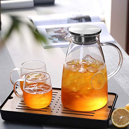 0.5 Gallon/68 Oz Glass Carafes Pitcher with Lid BPA-FREE Mix Drinks Water Jug for Hot/Cold Lemonade Juice Beverage Jar Ice Tea Kettle (68oz Stainless thumbnail