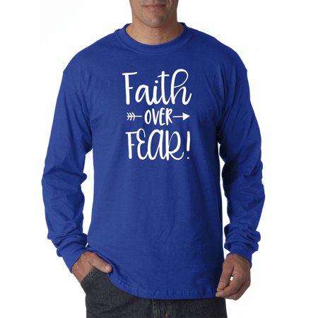 True Way 1253 - Unisex Long-Sleeve T-Shirt Faith Over Fear Script Small Royal Blue