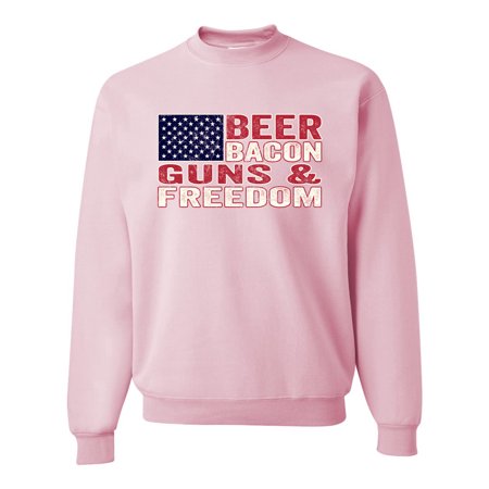 Wild Bobby Beer Bacon & Freedom Americana/American Pride Unisex Crewneck Graphic Sweatshirt  Light Pink  Medium