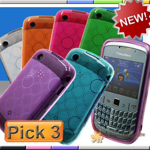 3x Blackberry Curve 8520/ 8530/ 9300/ 9330 TPU Gel Case/ Skin Case/ Protector - Small Circle Style